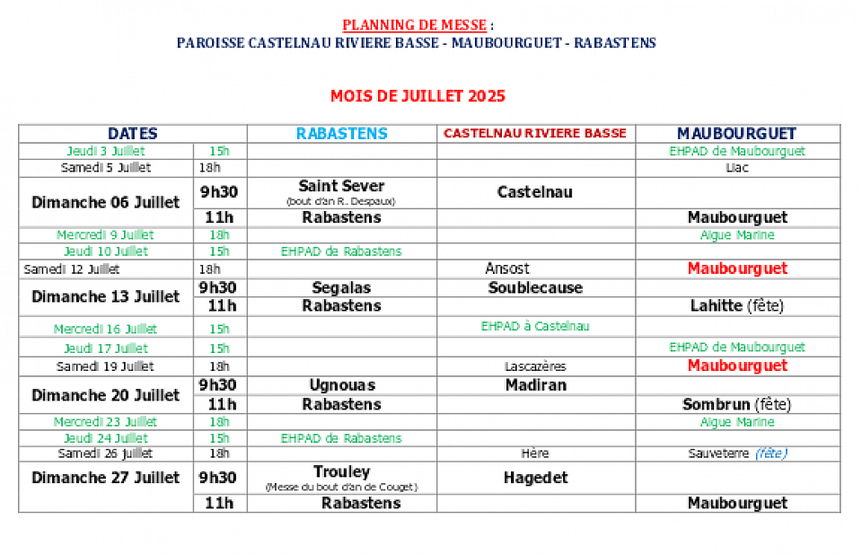 Planning Messe Rivière Basse Rabastens Maubourguet mai 2025