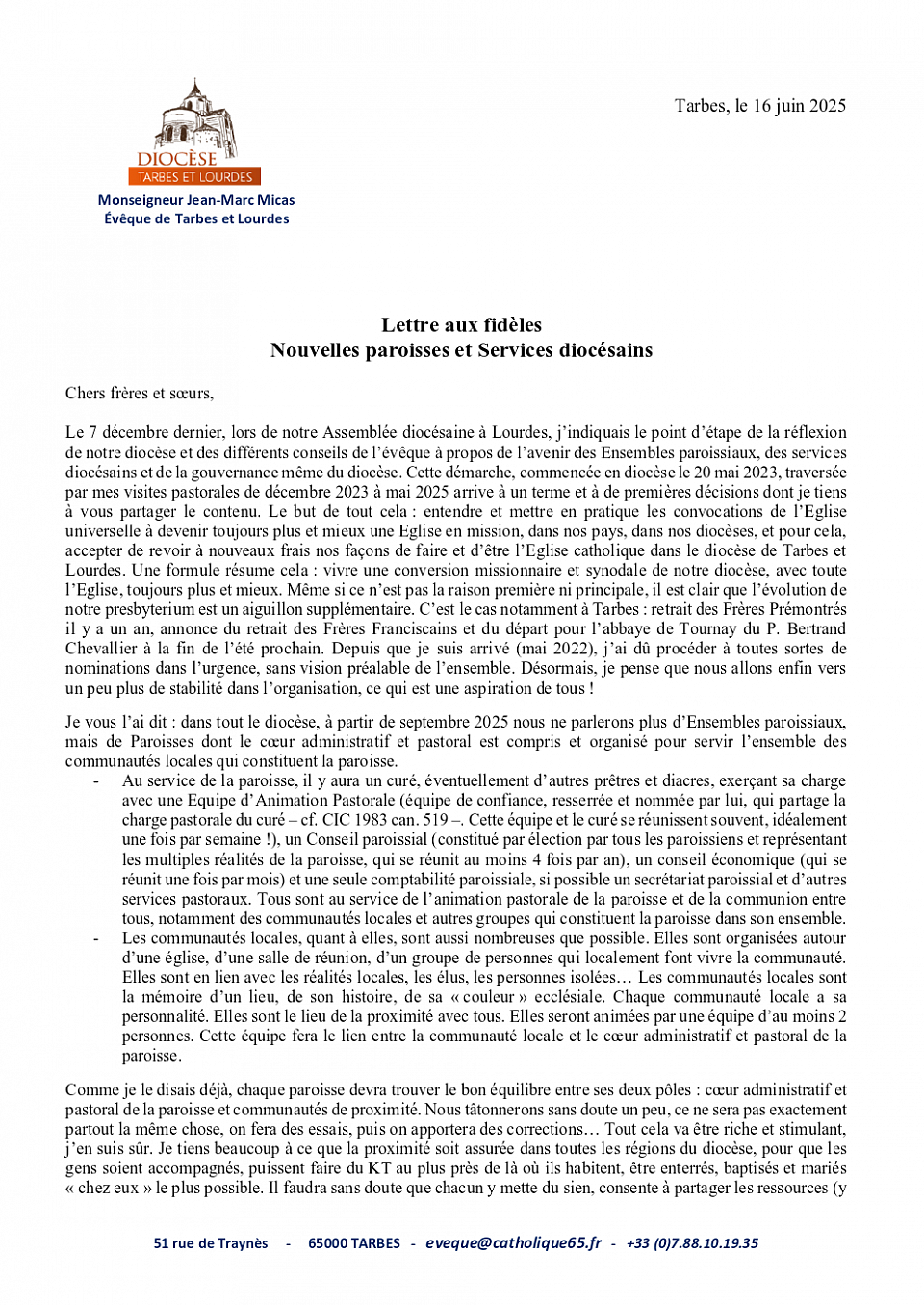 lettre évêque paroisses
