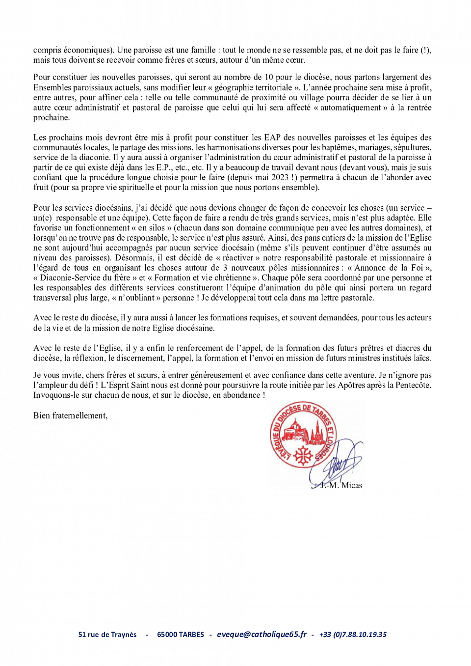 lettre évêque paroisses